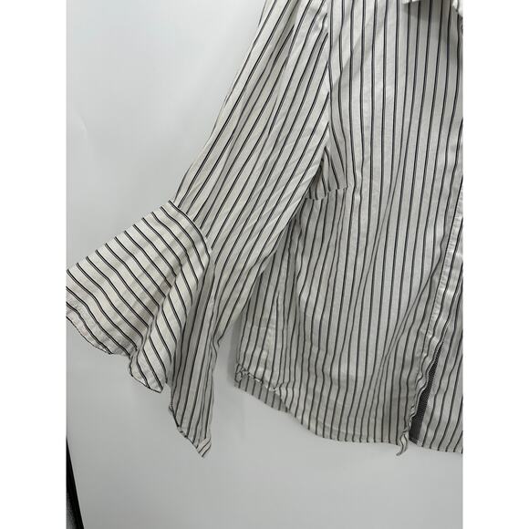 Kobi Halperin Button Down Shirt Women Small Black White Striped Collar Flare - Picture 3 of 9